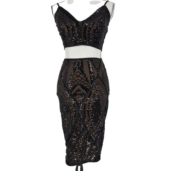 Windsor Black Sequin 2 Pc Set Small Evening Cocktail - Picture 1 of 3
